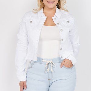 American Bazi White Distressed Denim Jacket PLUs